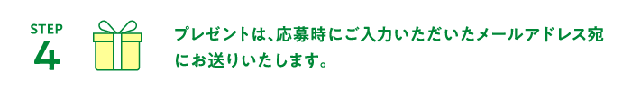 [STEP4]プレゼントは、応募時にご入力いただいたメールアドレス宛にお送りいたします。